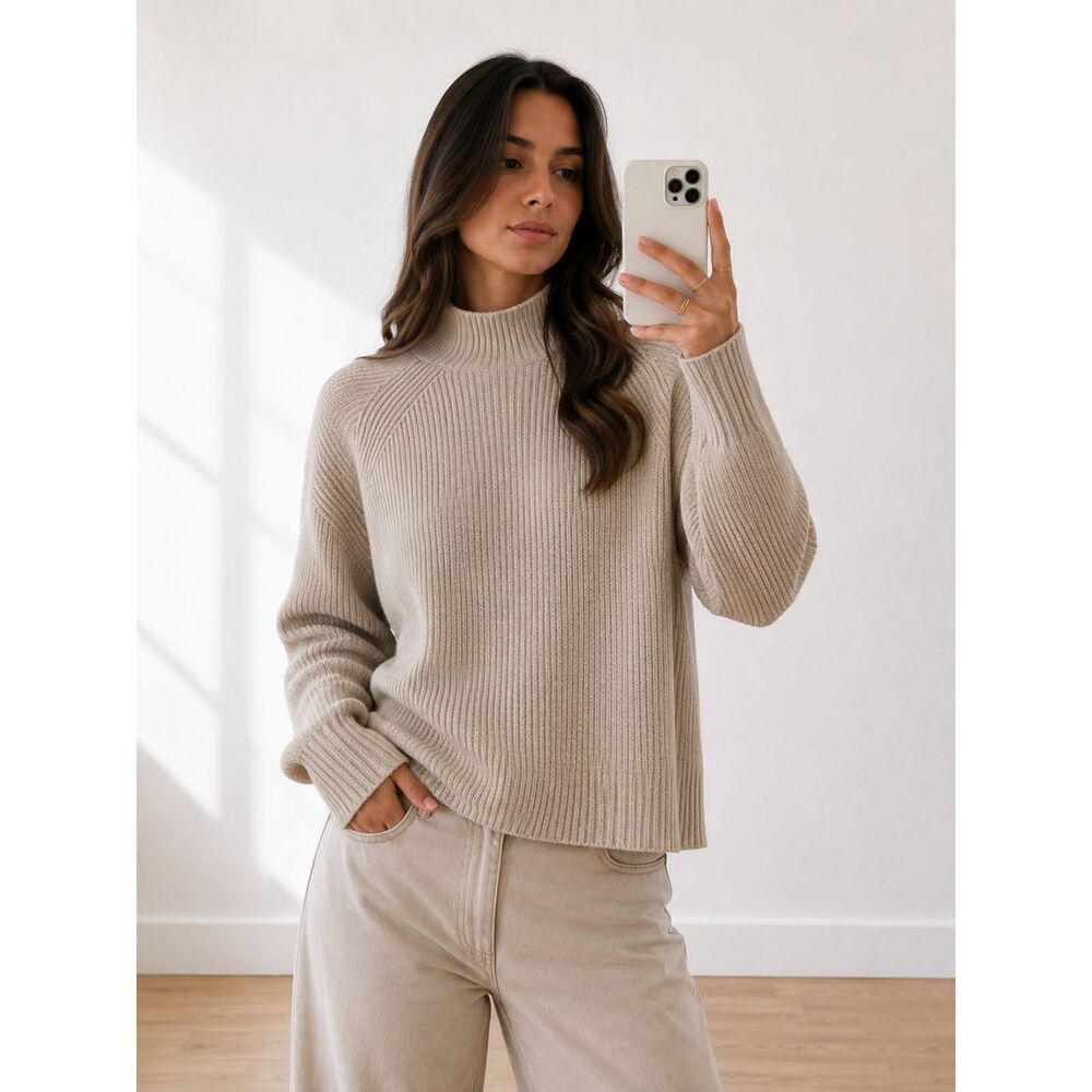 Thread & Supply Cream Ribbed Turtleneck Sweater Women's Size Large